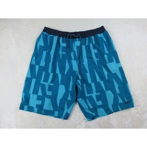 Nike Swim Trunks Mens 2XL XXL‎ Blue Swoosh Lined All Over Print Swim Shorts*